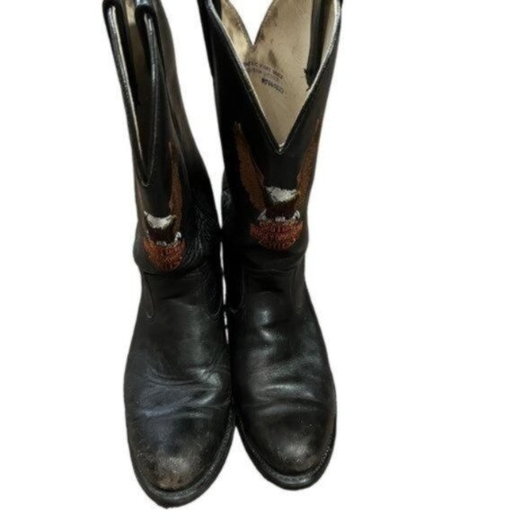 Harley-Davidson Black Cowboy Western Boot Eagle Embroidery Motorcycle 9.5 Mens - Picture 6 of 9